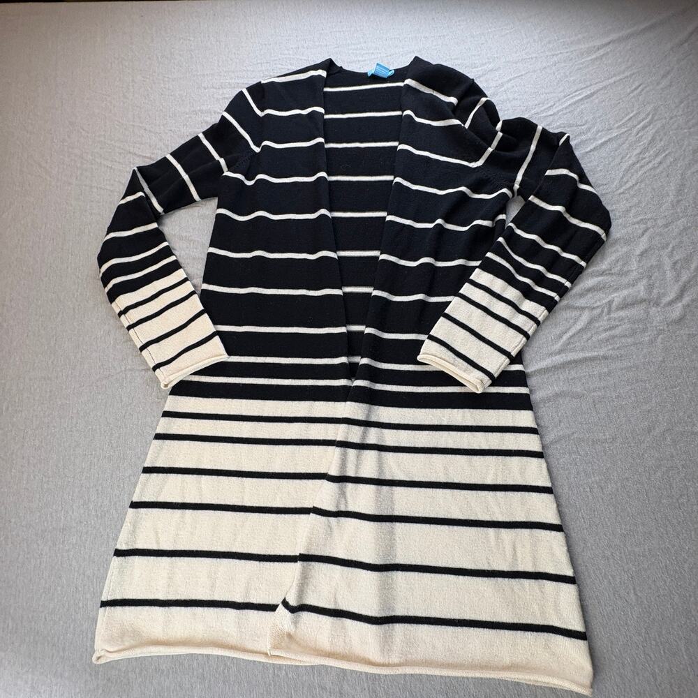 J. McLaughlin Black White Striped Open Cardigan Sweater Italian Merino Wool S